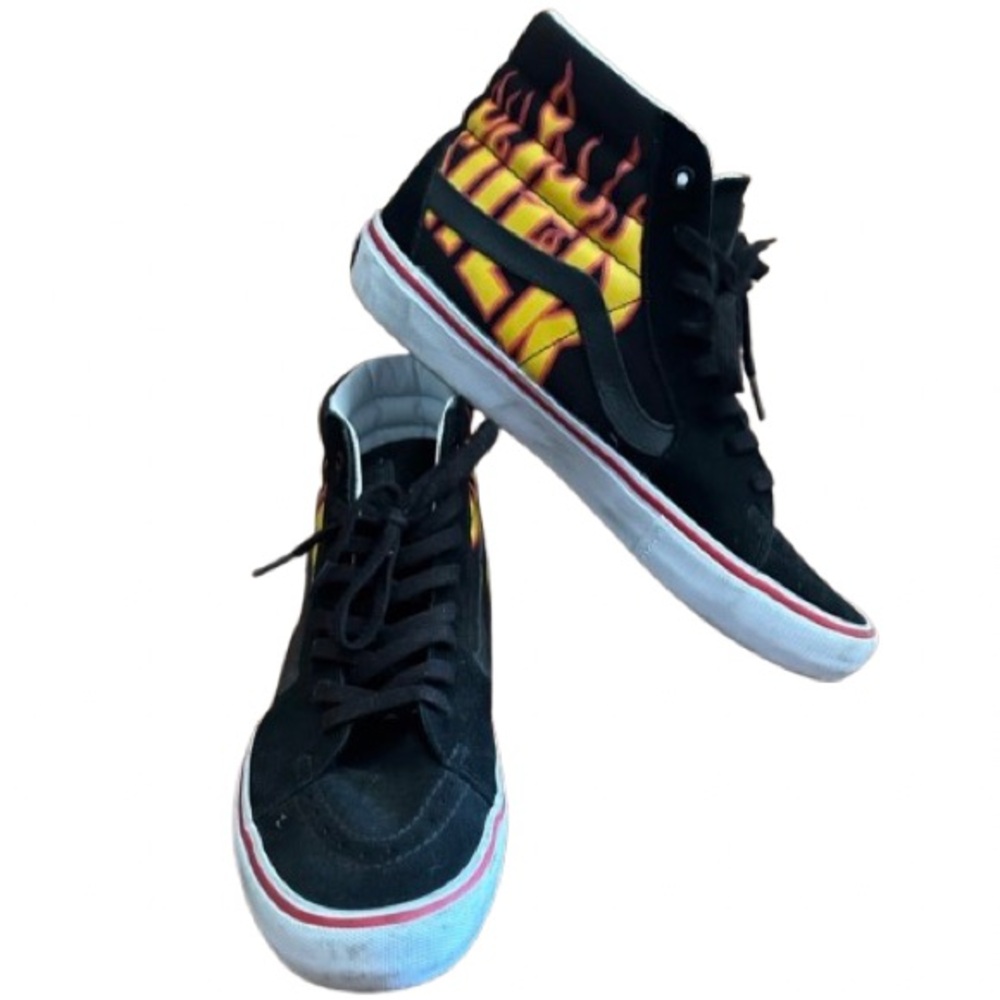 Vans Women’s Black and Yellow Flame Sneakers